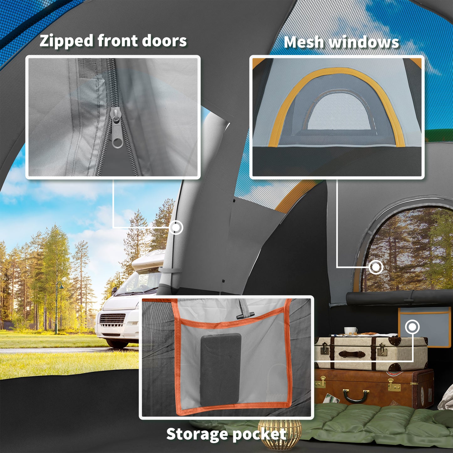 Outsunny 5-6 Man Dome Camping Tent - Light Grey and Black