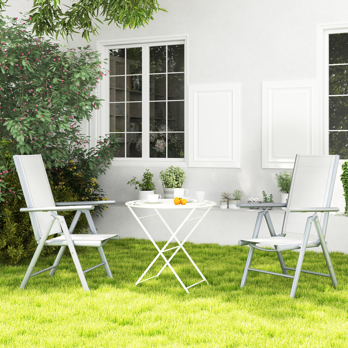 Outsunny Set of Two Aluminium Folding Chairs - Light Grey