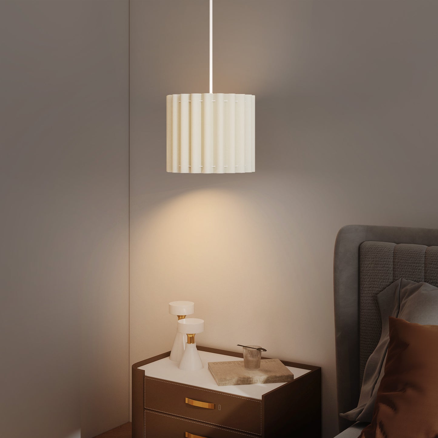 HOMCOM Linen Pendant Light, Bedside Ceiling Lamps with E27 Bulb, Modern Hanging Lights for Living Room, Bedroom, Kitchen, Hallway, White
