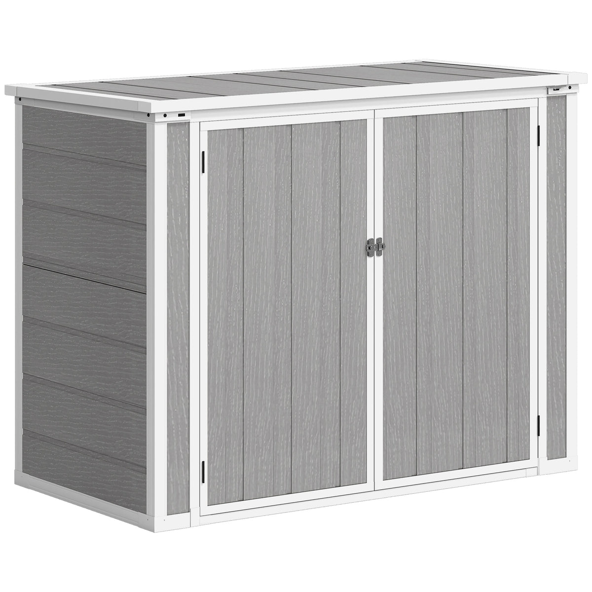 Outsunny gray double-bin garden shed with a flat lid and two lockable front doors