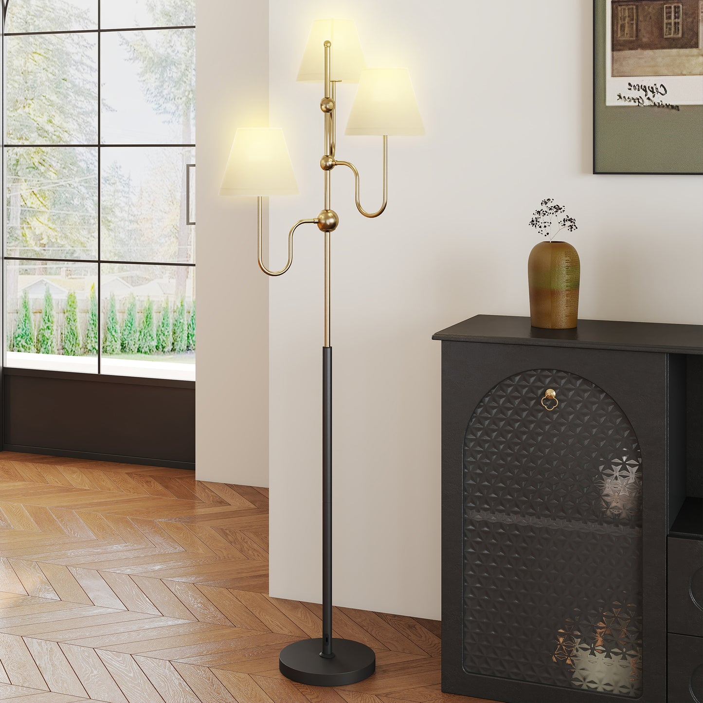 HOMCOM Floor Lamp, 165 cm Tall Standing Lamp with 3 Light and Foot Switch for Living Room, Bedroom, Bedside, Office, E27 Base Without Bulb (40W Max)