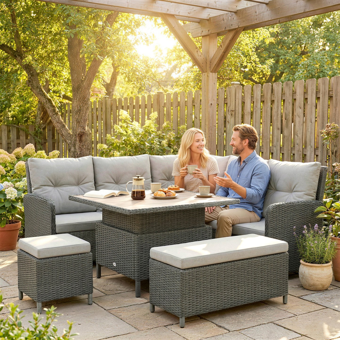 Outsunny 6 Pieces Outdoor PE Rattan Garden Furniture, Patio Wicker Sectional Conversation Corner Sofa