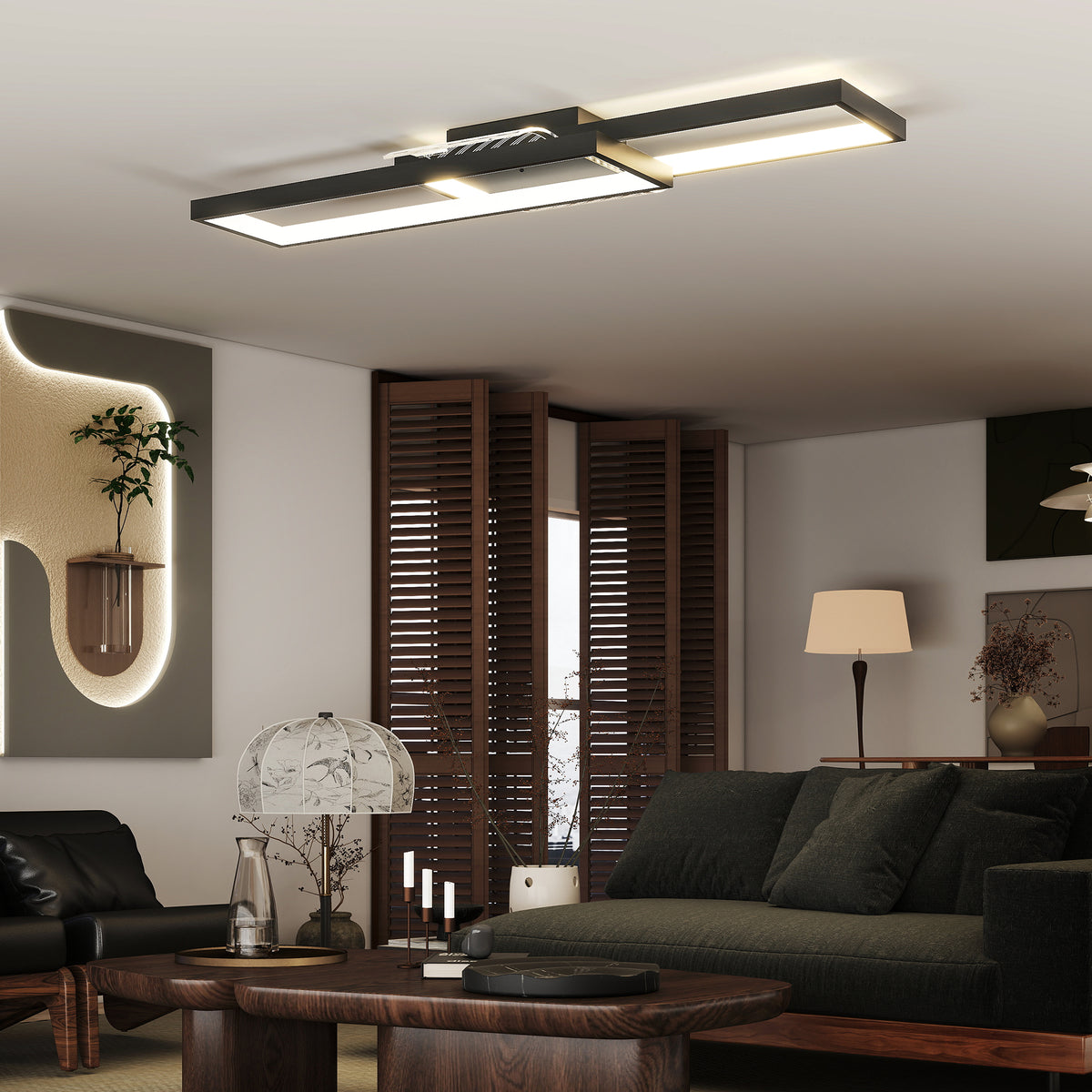 HOMCOM LED Ceiling Light, Modern Dimmable Ceiling Light with Wall Switch & Remote Control, Flush Mount Fixture Lamp with 3000-6000K Colour Temperatures for Living Room, Bedroom, Black