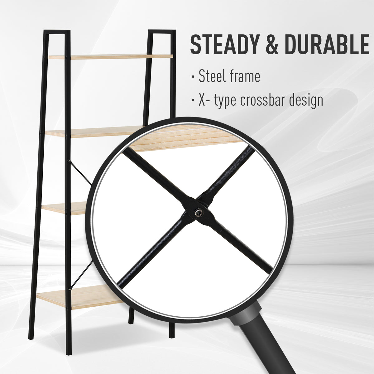HOMCOM storage shelf with black steel frame and X-shaped crossbars