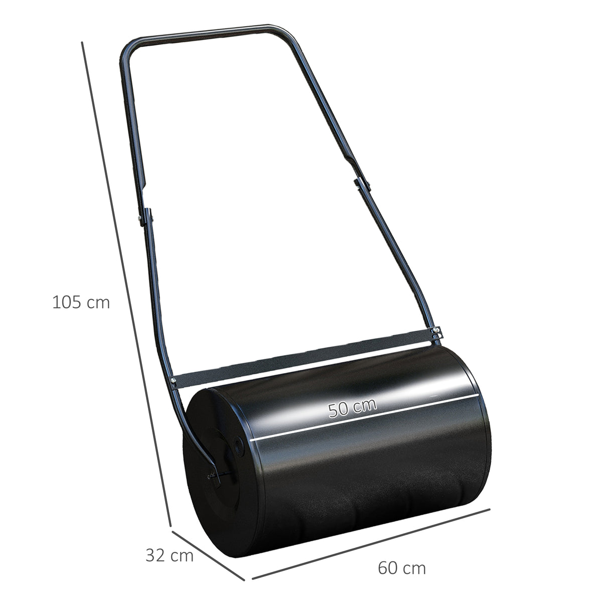 DURHAND lawn roller with 50 cm drum, shown with overall dimensions