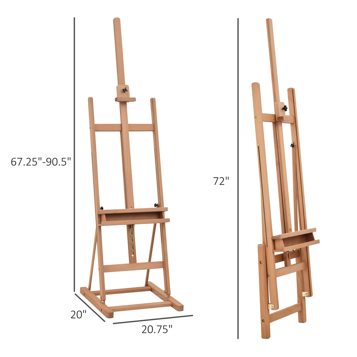 Vinsetto wooden easel shown standing and folded for storage