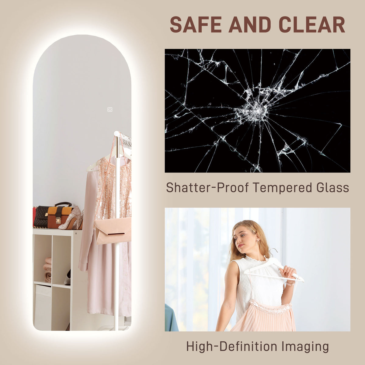 HOMCOM 120 x 40cm Arch Mirror, with LED Lights