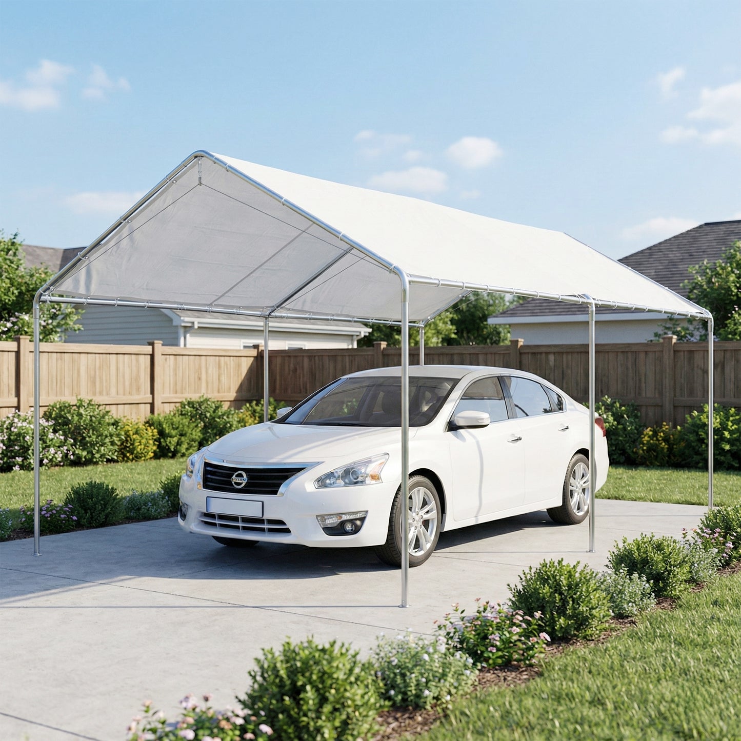 Outsunny 3 x 6m Heavy Duty Carport Garage Car Shelter Galvanized Steel Outdoor Open Canopy Tent Water UV Resistant Waterproof, White