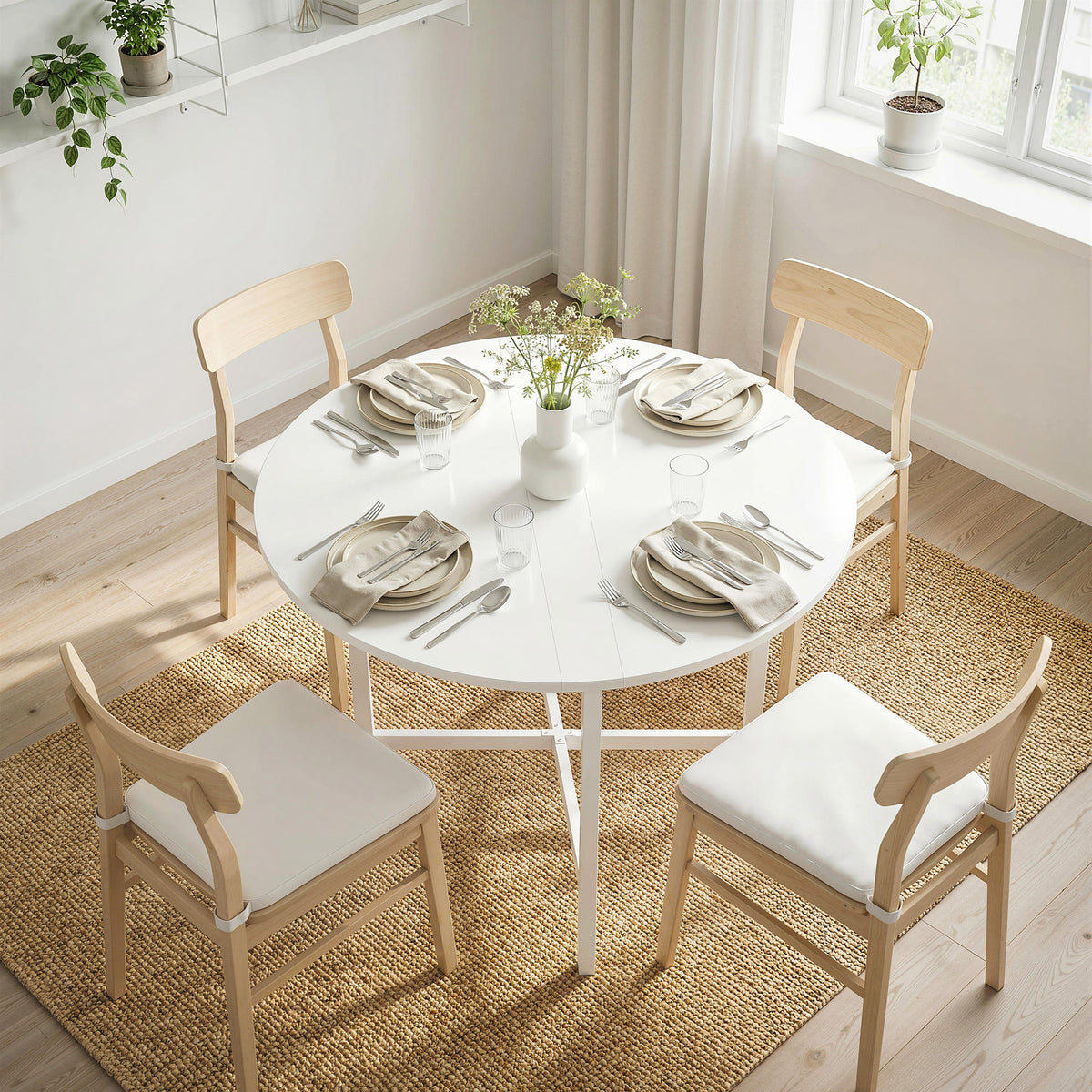 HOMCOM Collapsible Drop Leaf Table, Folding Dining Table for Small Spaces, Extendable Kitchen Table with Steel Frame, White