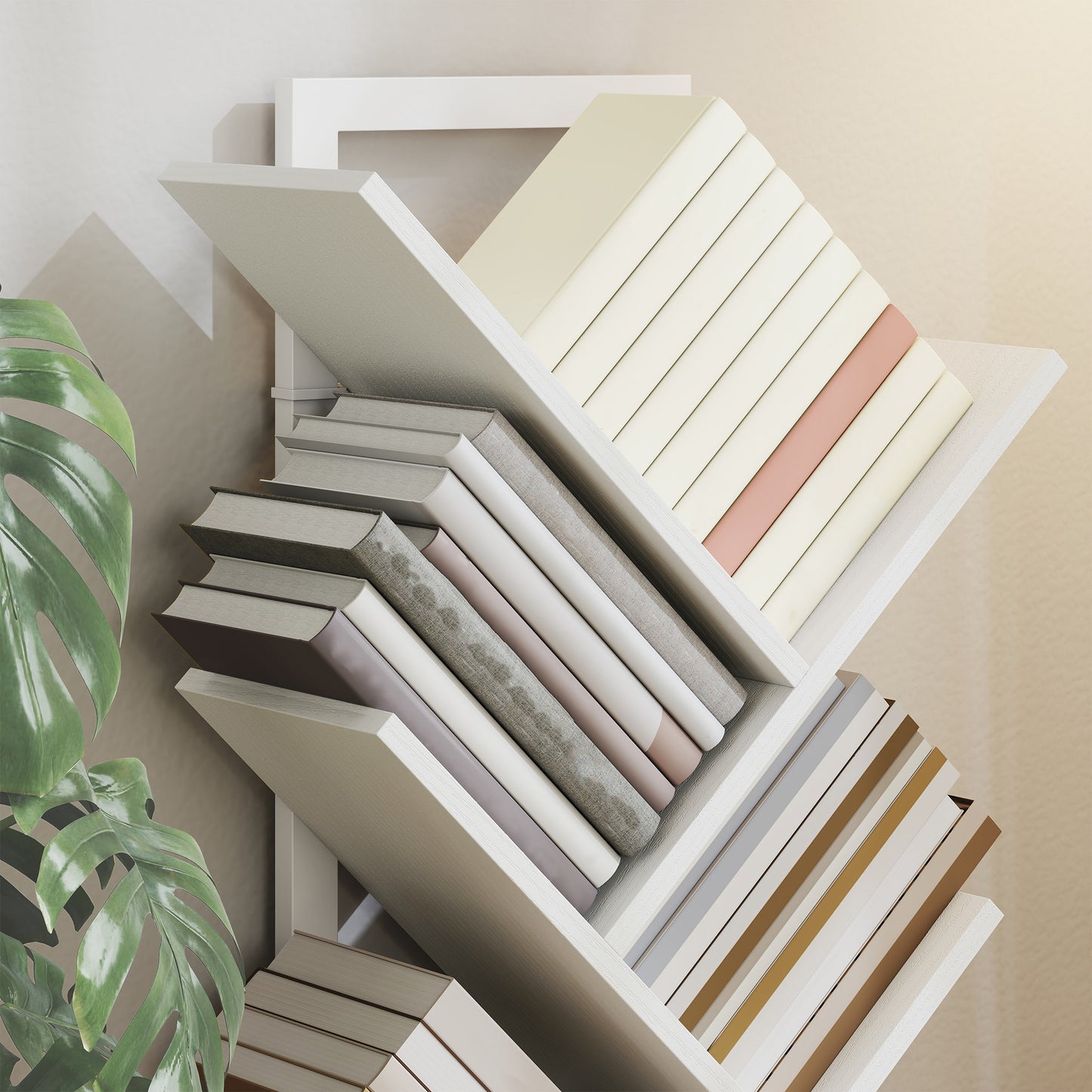 HOMCOM 9-Tier Tree Bookshelf, Industrial Free Standing Bookcase with Steel Frame, Display Storage White