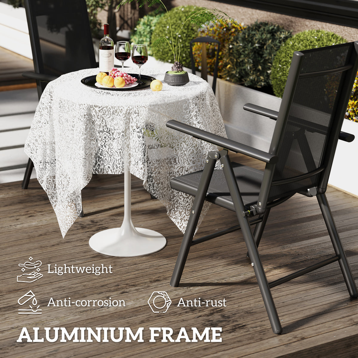 Outsunny black mesh garden chair with aluminium frame and armrests