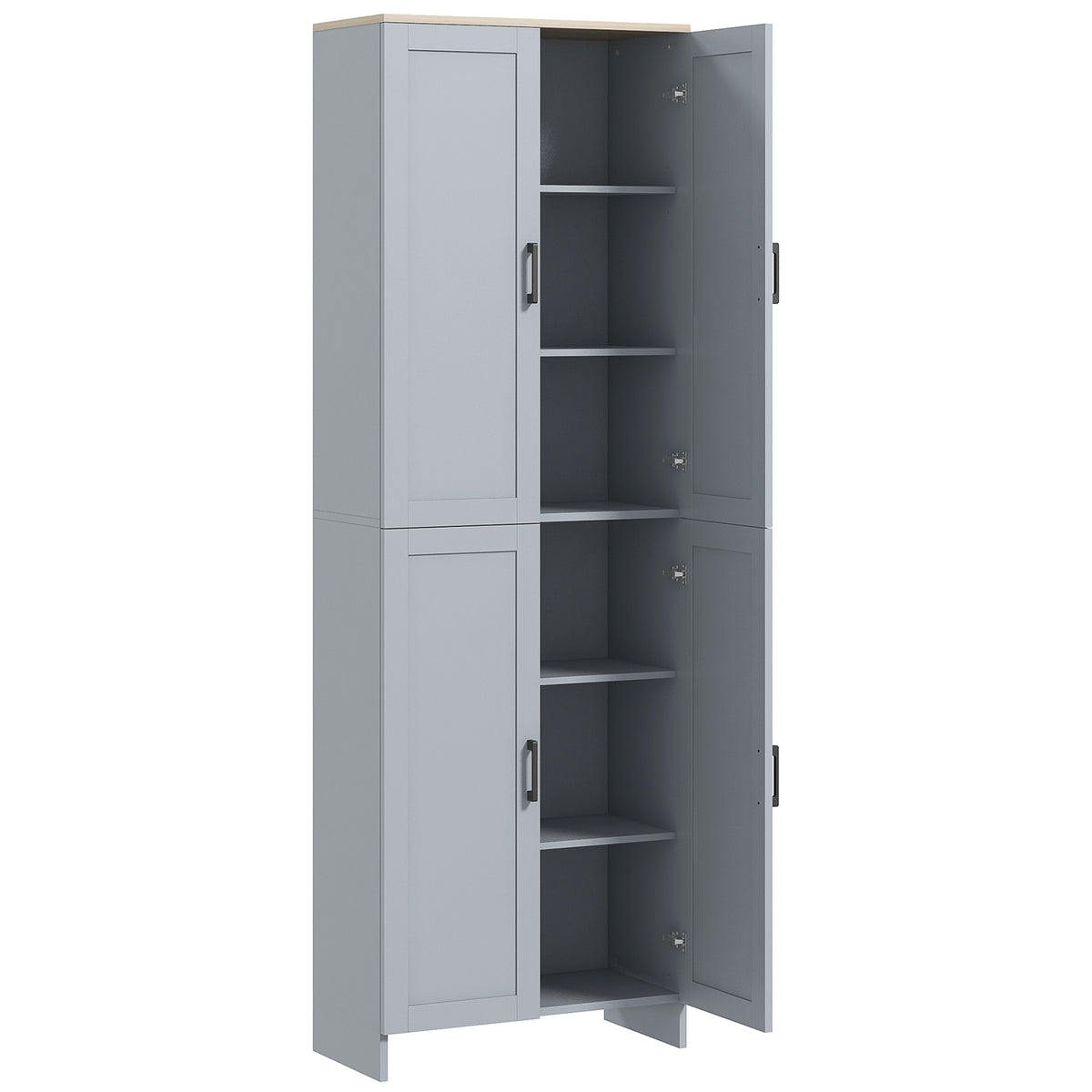 Photo of HOMCOM Freestanding Kitchen Cupboard, 4-Door Storage Cabinet with Adjustable Shelves, Modern Kitchen Pantry for Dining Room, 170cm, Grey in Grey colour on a white background