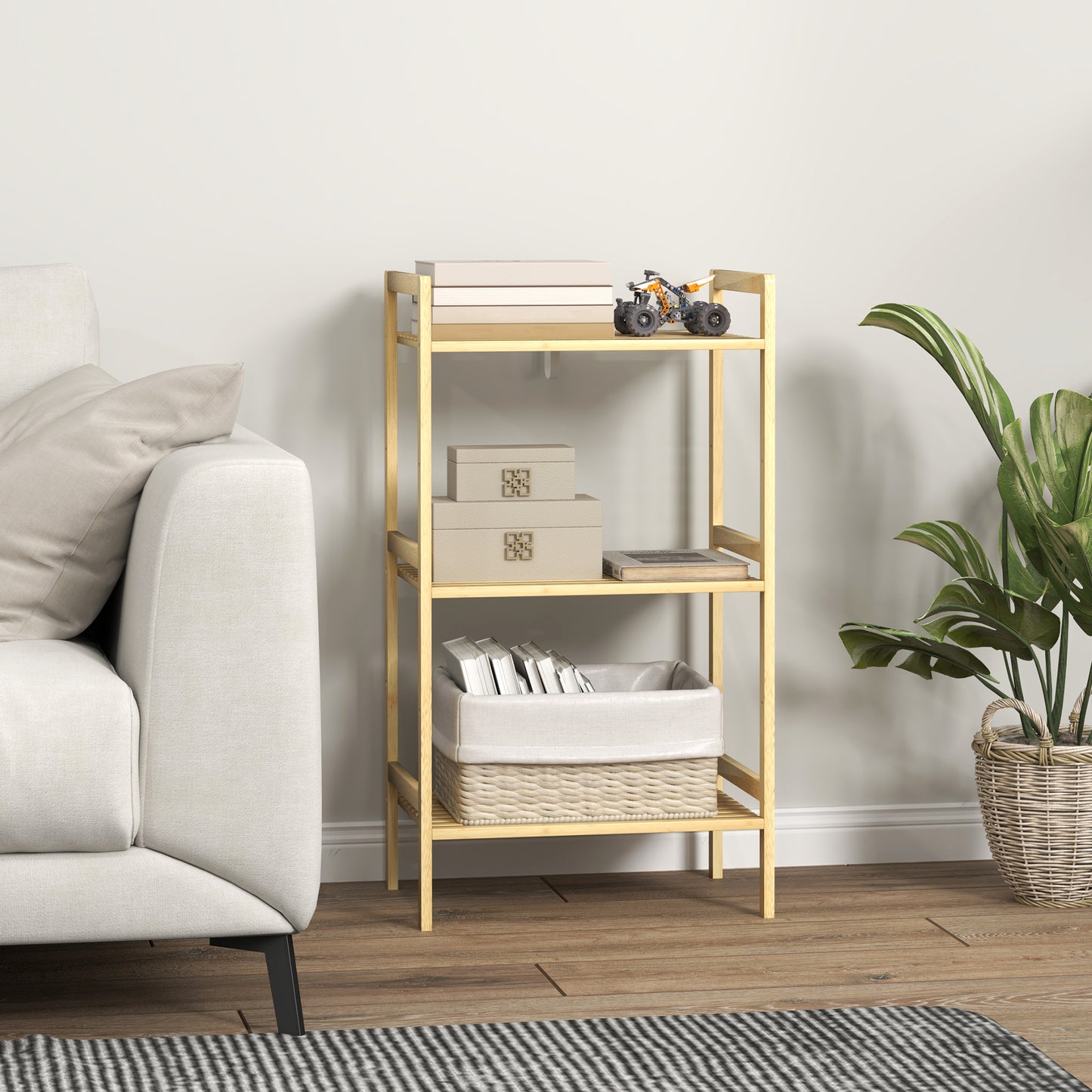 HOMCOM Three-Tier Bamboo Adjustable Shelf Storage Unit