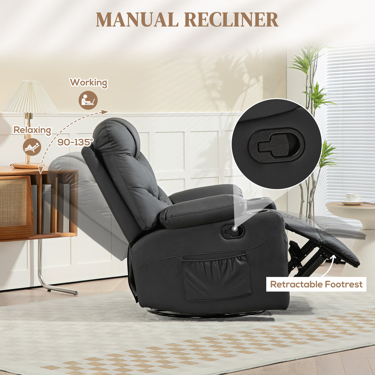 HOMCOM recliner with extended footrest and manual reclining lever