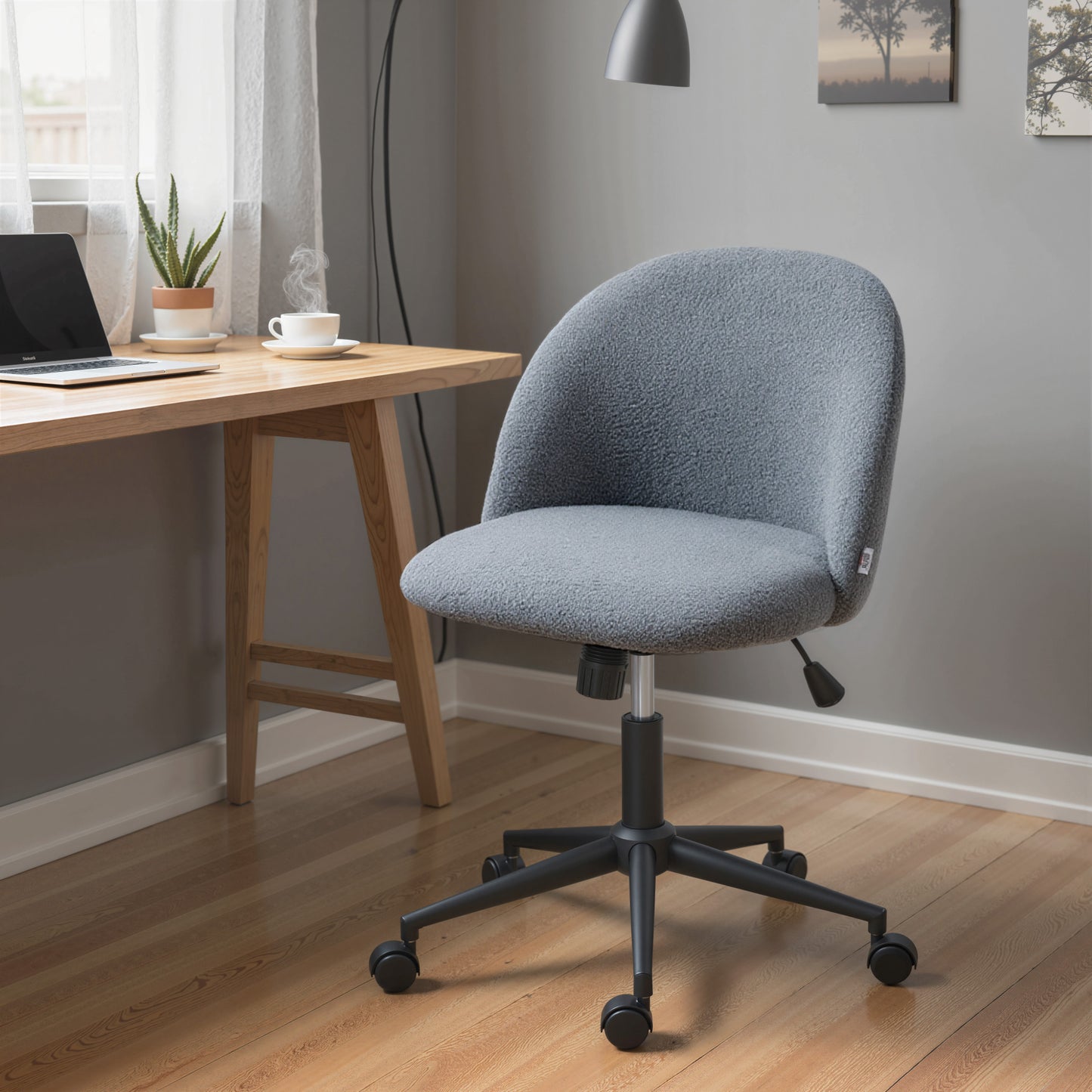 HOMCOM Teddy Fleece Office Chair with Wheels - Grey