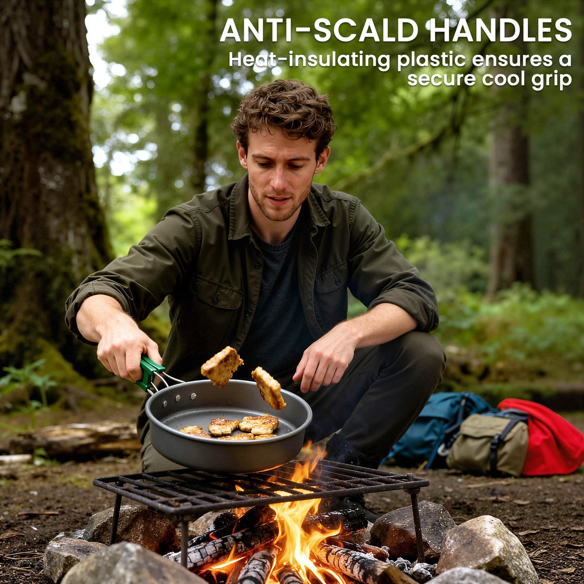 Outsunny Camping Cookware Set for 4-5 People, Lightweight Aluminium Camping Cooking Kit with Anti-Scald Handles, Grey