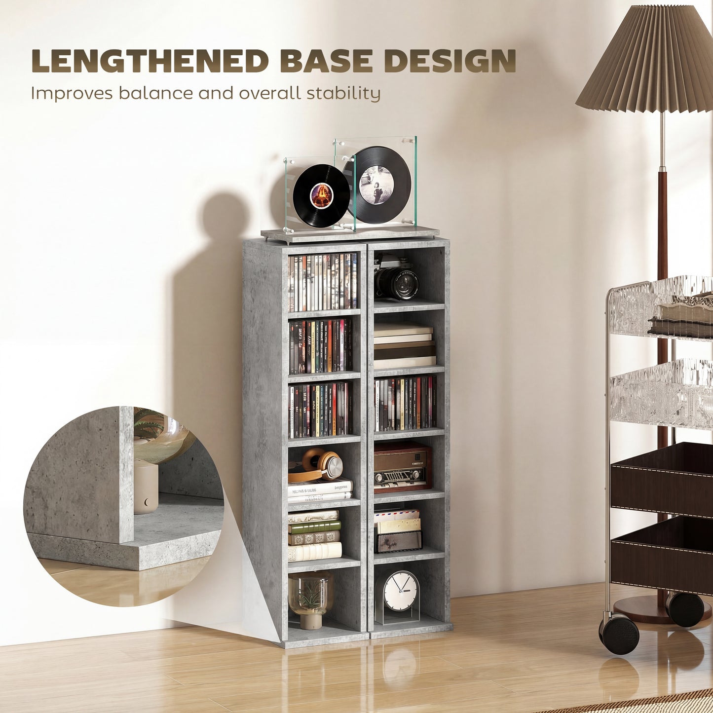 HOMCOM Set of 2 CD Media Display Shelf Unit Tower Rack with Adjustable Shelves, Grey
