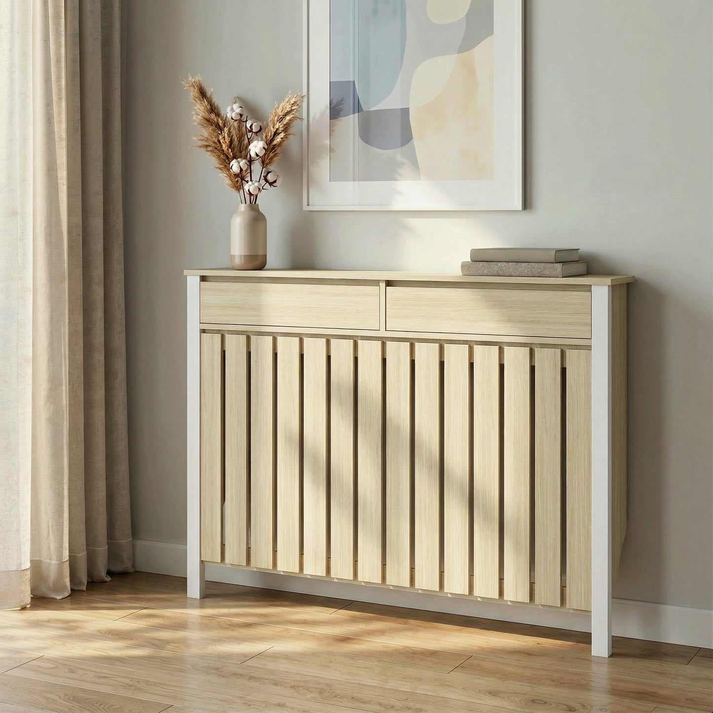 HOMCOM 93 x 119cm Rustic-Look Radiator Cover - Oak