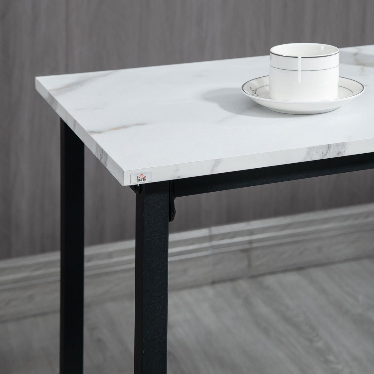 HOMCOM Three-Piece Marble-Effect Bar Table Set - White/Black