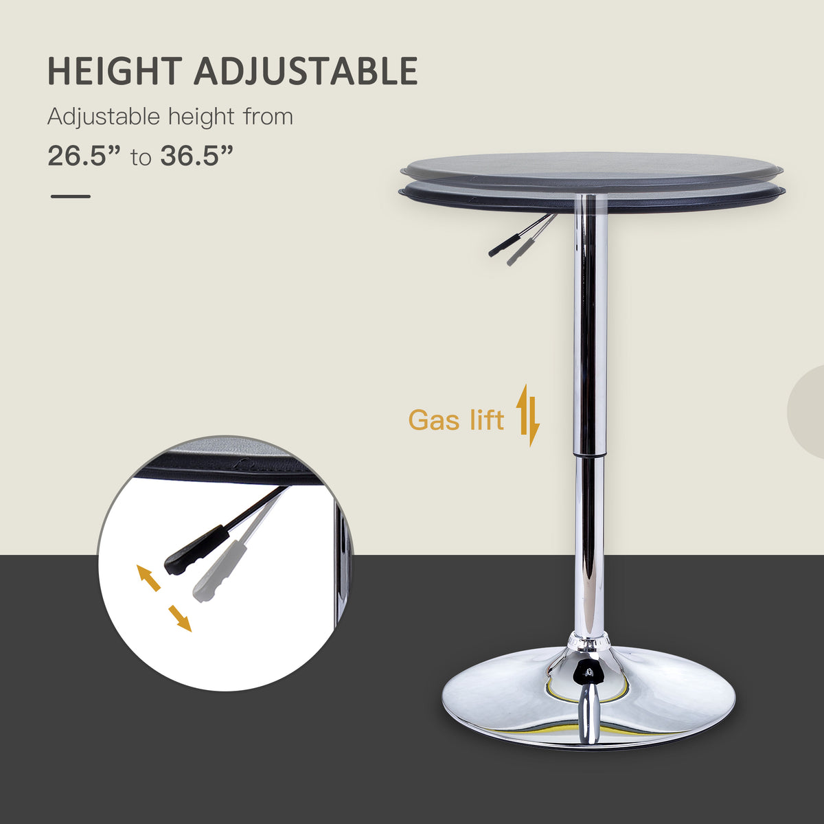 HOMCOM height-adjustable bar table with gas lift and chrome base