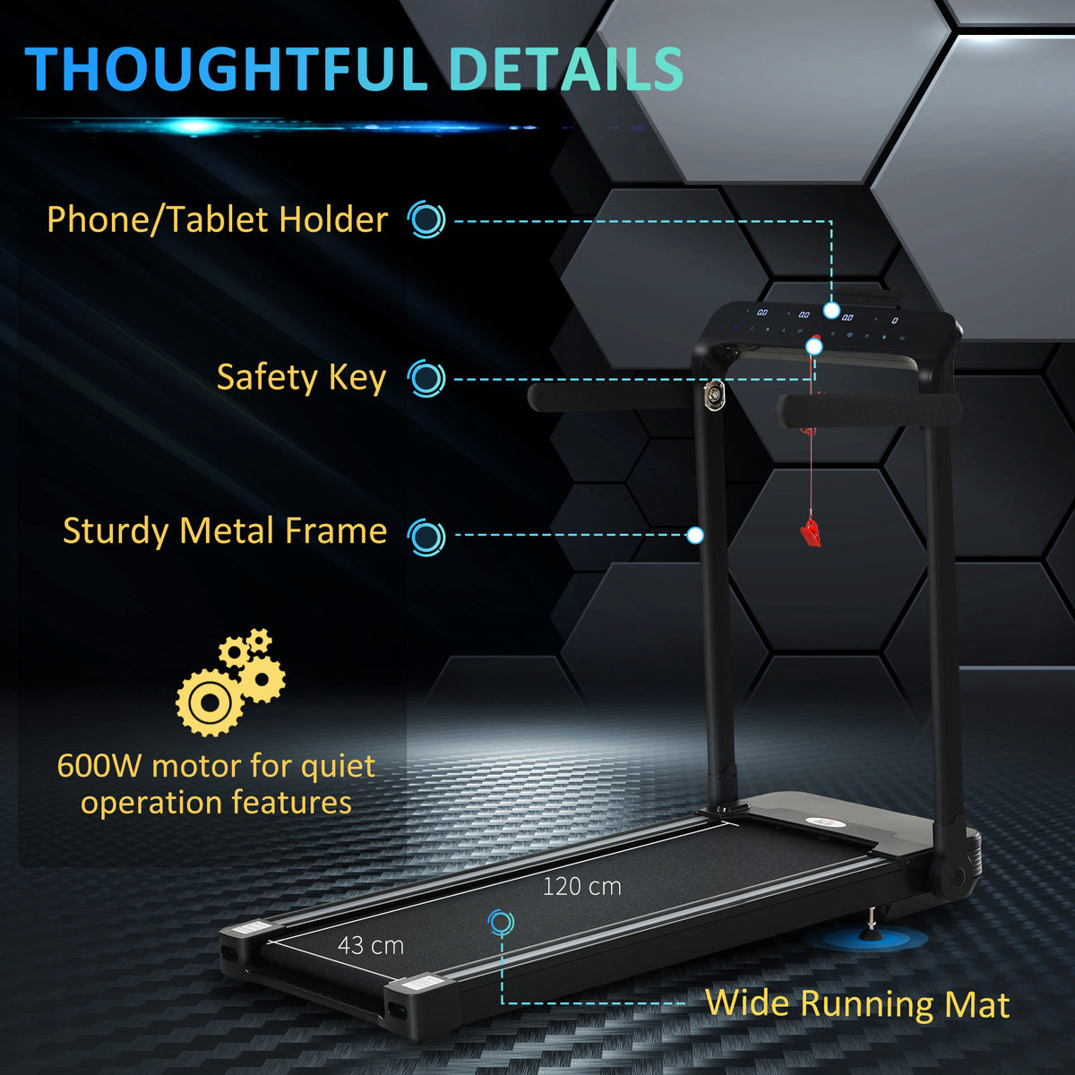 HOMCOM Folding Treadmill, 1.85HP Installation-Free Walking Jogging Running Machine, 12KM/H with 12 Pre-Programs and LED Display for Home Gym Office