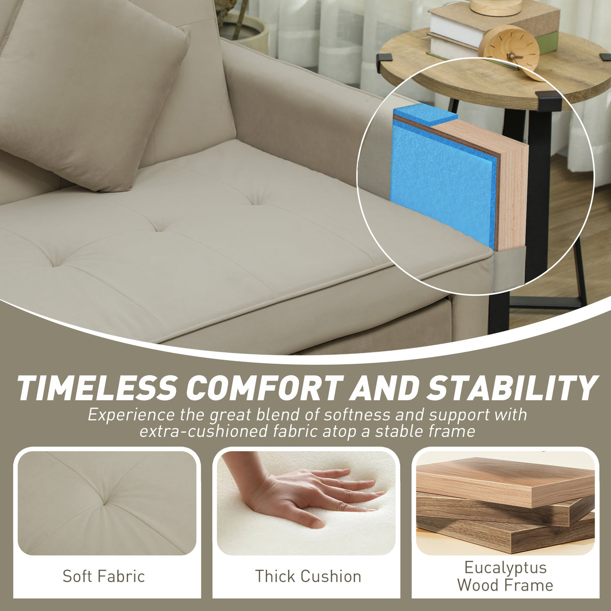 HOMCOM 3 Seater Velvet Sofa Bed, Convertible Pull-Out Sofa Bed with Adjustable Backrest, Space Saving Living Room Sofa, Beige
