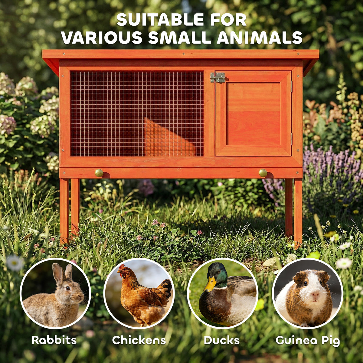 PawHut Wooden Rabbit Hutch, Guinea Pig Hutch with Asphalt Roof, Outdoor Elevated Bunny House for Rabbits, Chinchillas