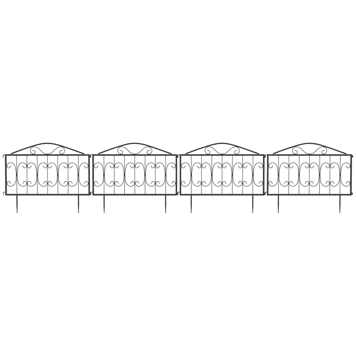 Outsunny Decorative Garden Fencing, 8PCs Outdoor Picket Fence Panels, Rustproof Metal Wire Landscape Flower Bed Border Edging Animal Barrier, Black