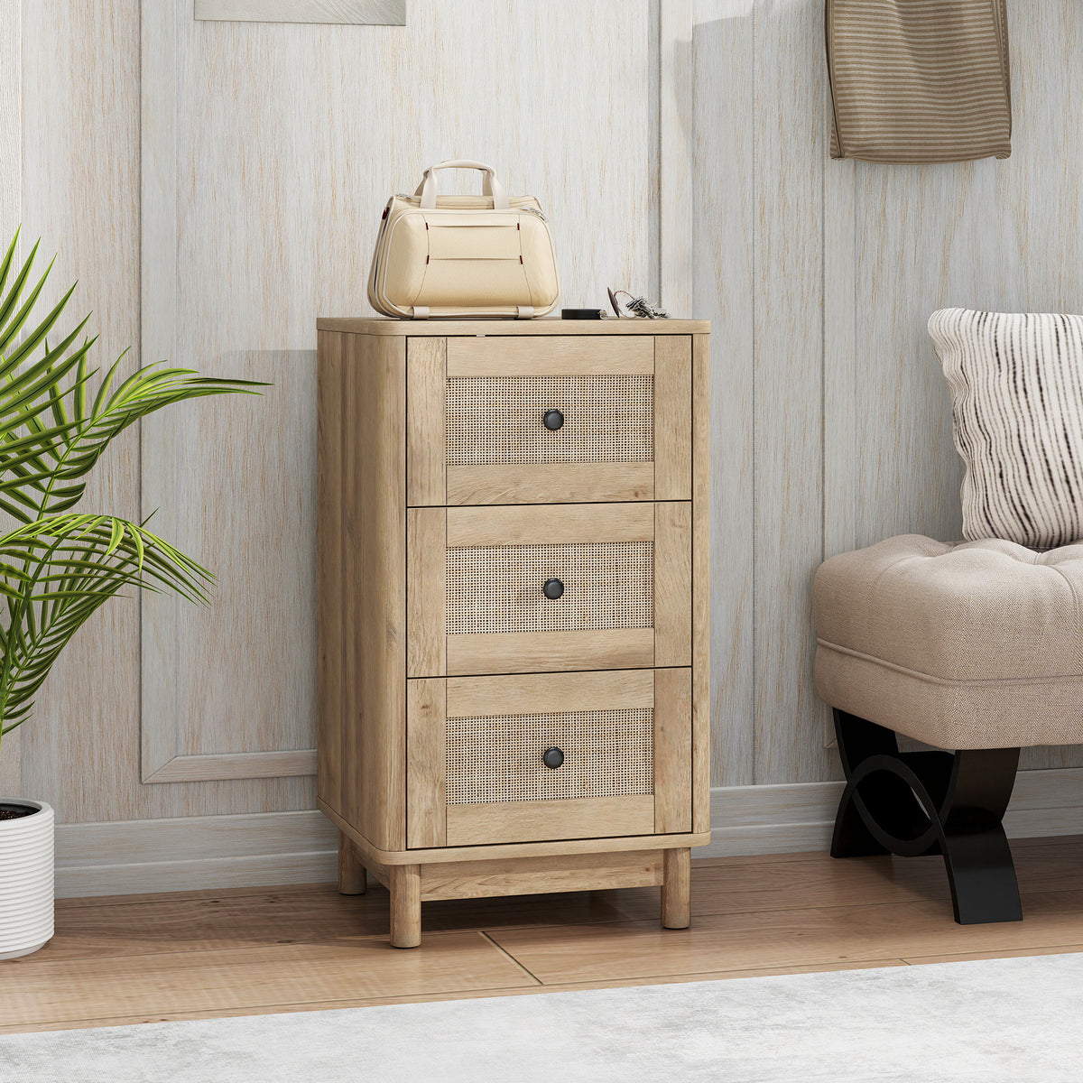 HOMCOM 40 cm Drawer Chest of Drawers with 3 Drawer - Oak