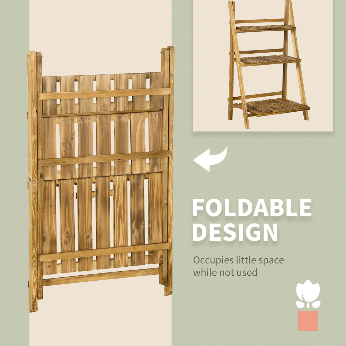 Outsunny wooden plant stand folded flat for compact storage