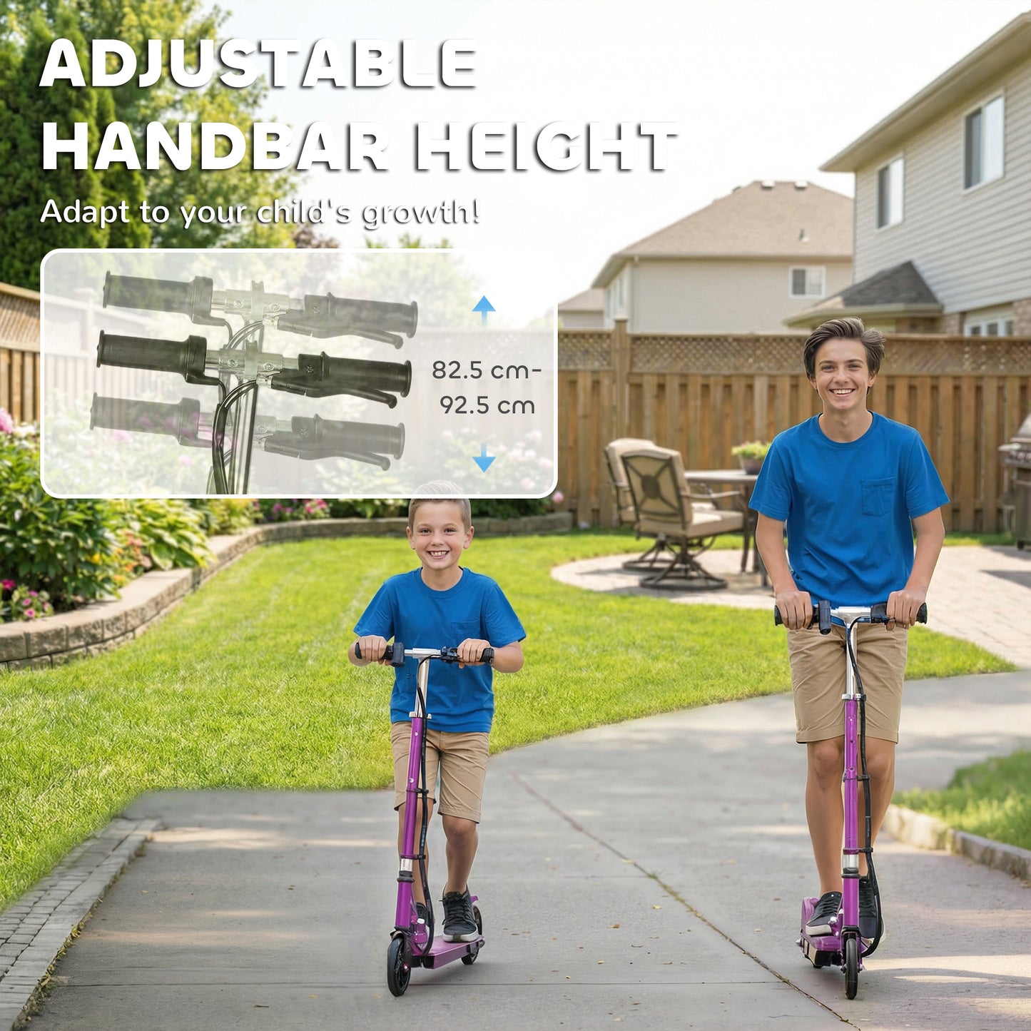 HOMCOM Foldable Electric Kids Scooter, Ride-on for Ages 7-14 Years, Purple
