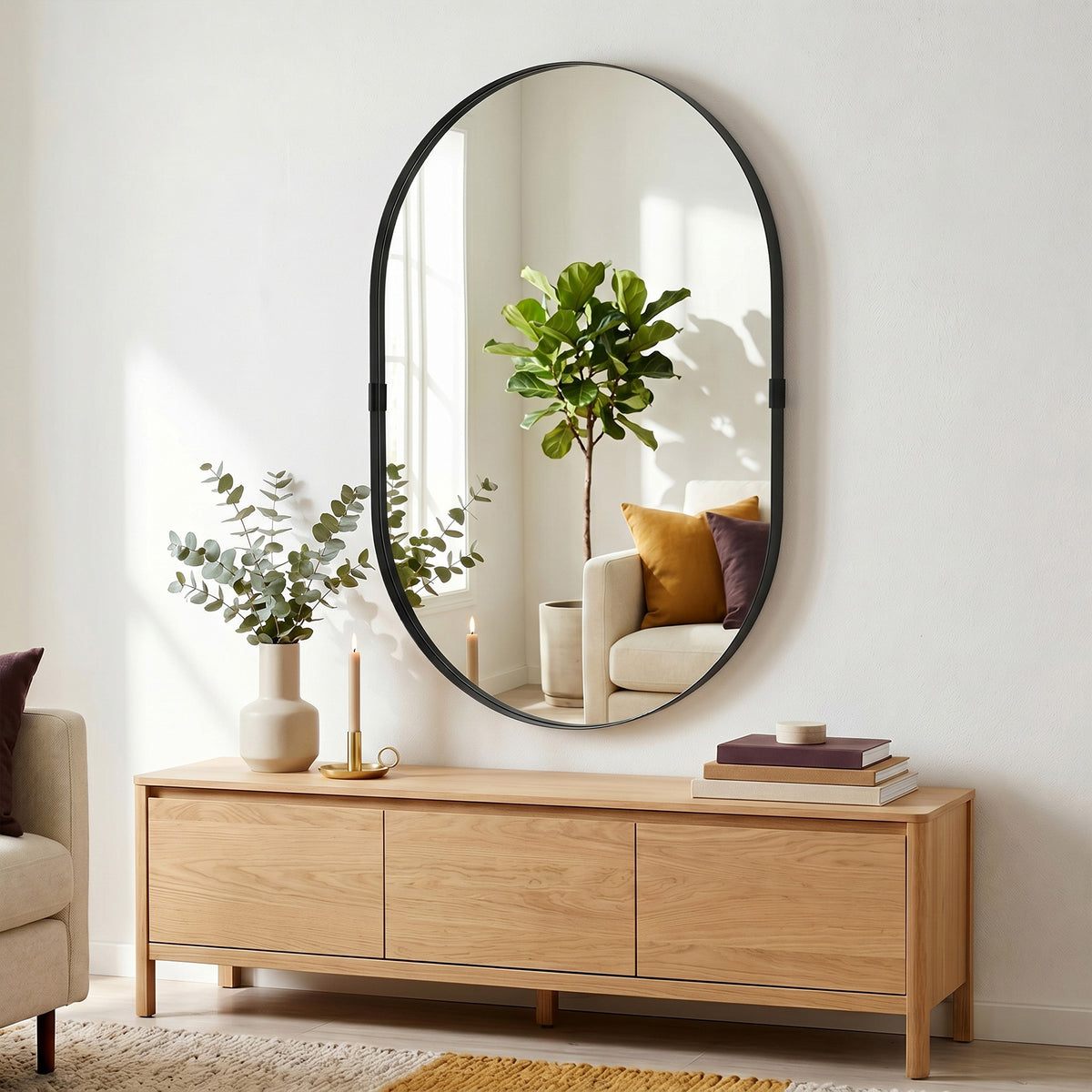 HOMCOM Wall Mirror, Bathroom Mirror with Elevated Aluminium Alloy Frame, 60 x 90 cm, Black