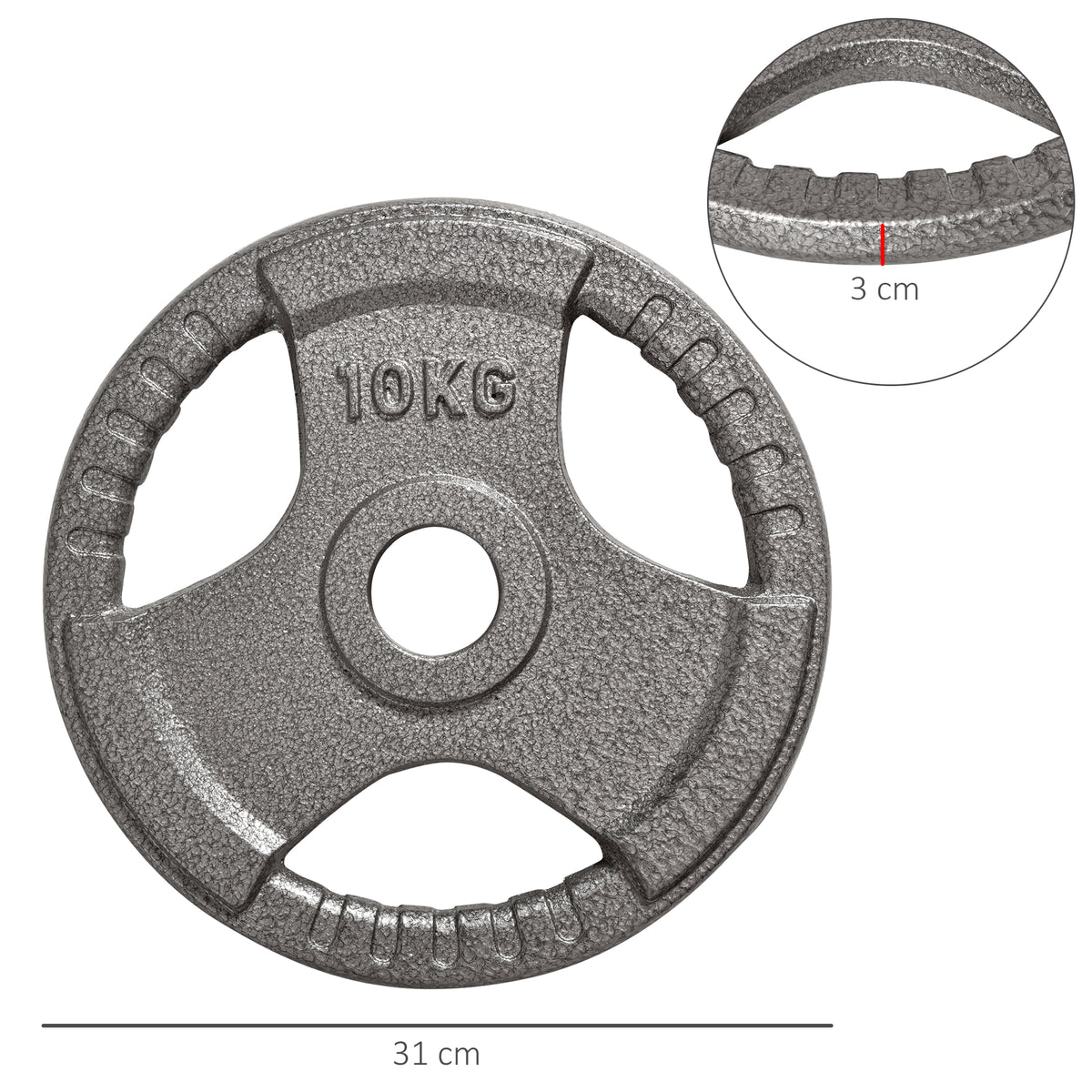 HOMCOM 10 kg cast iron weight plate, 31 cm wide and 3 cm thick