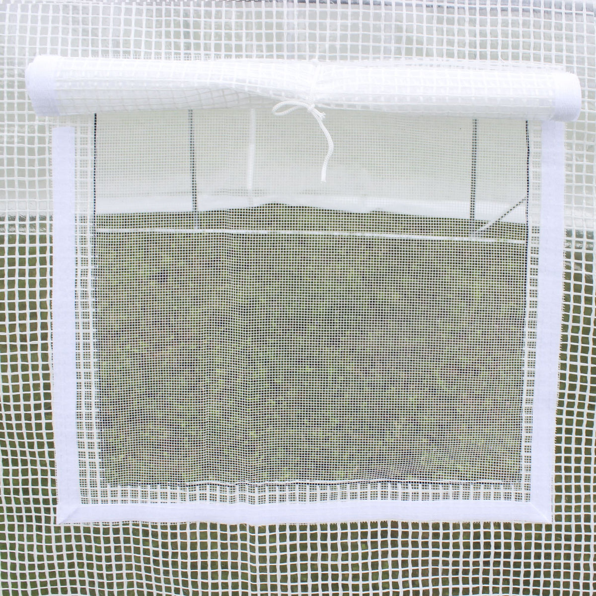 Outsunny greenhouse cover close-up of a rolled-up window with tie