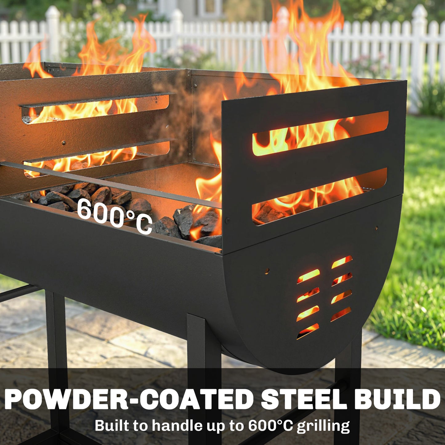 Outsunny Charcoal Barbecue Grill with 2 Cooking Areas, Portable BBQ Trolley with Wheels, Height Adjustable Grates, Bottom Shelf