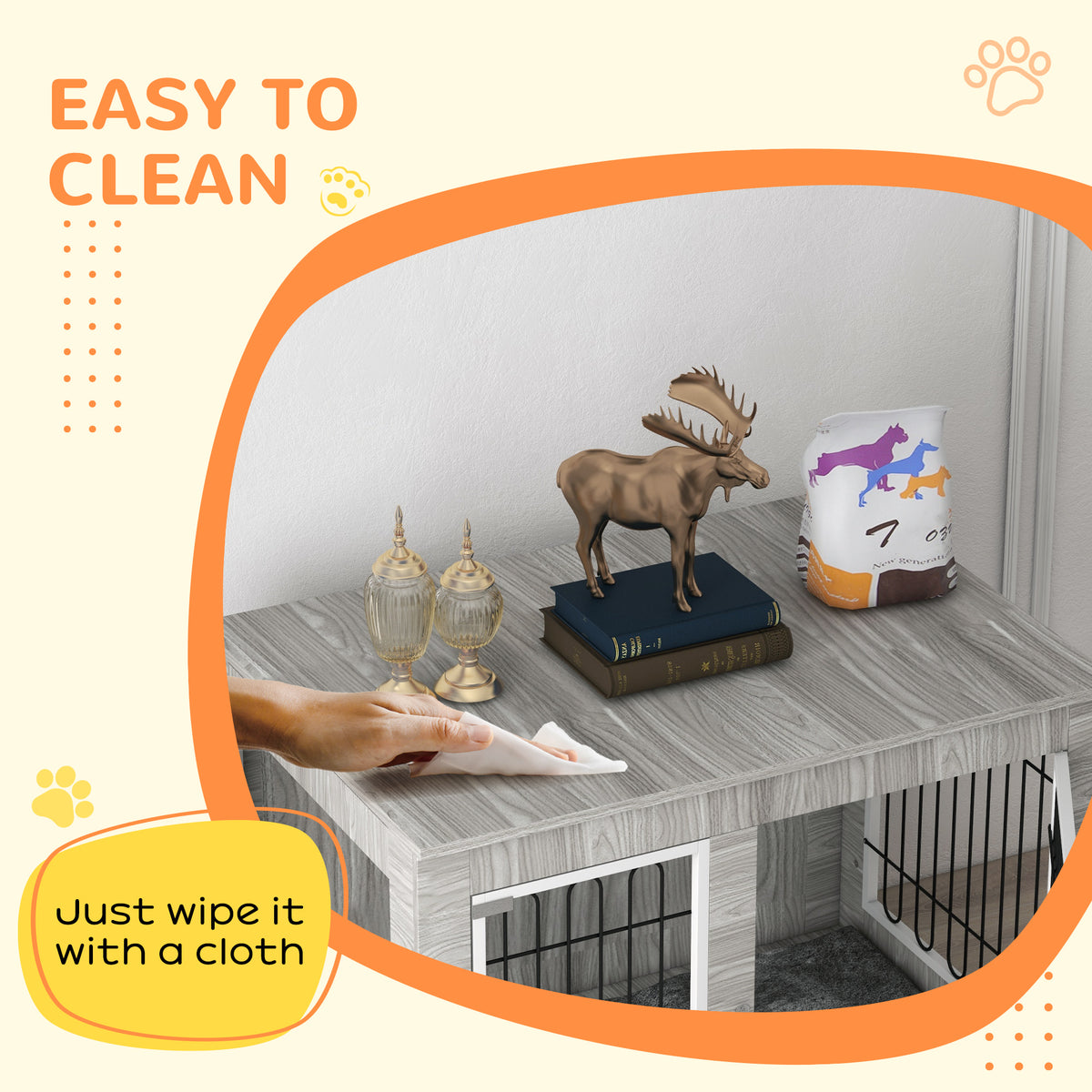 PawHut Dog Crate Furniture, Dog Cage End Table. with Soft Cushion, Double Door, for Large Dogs, Grey