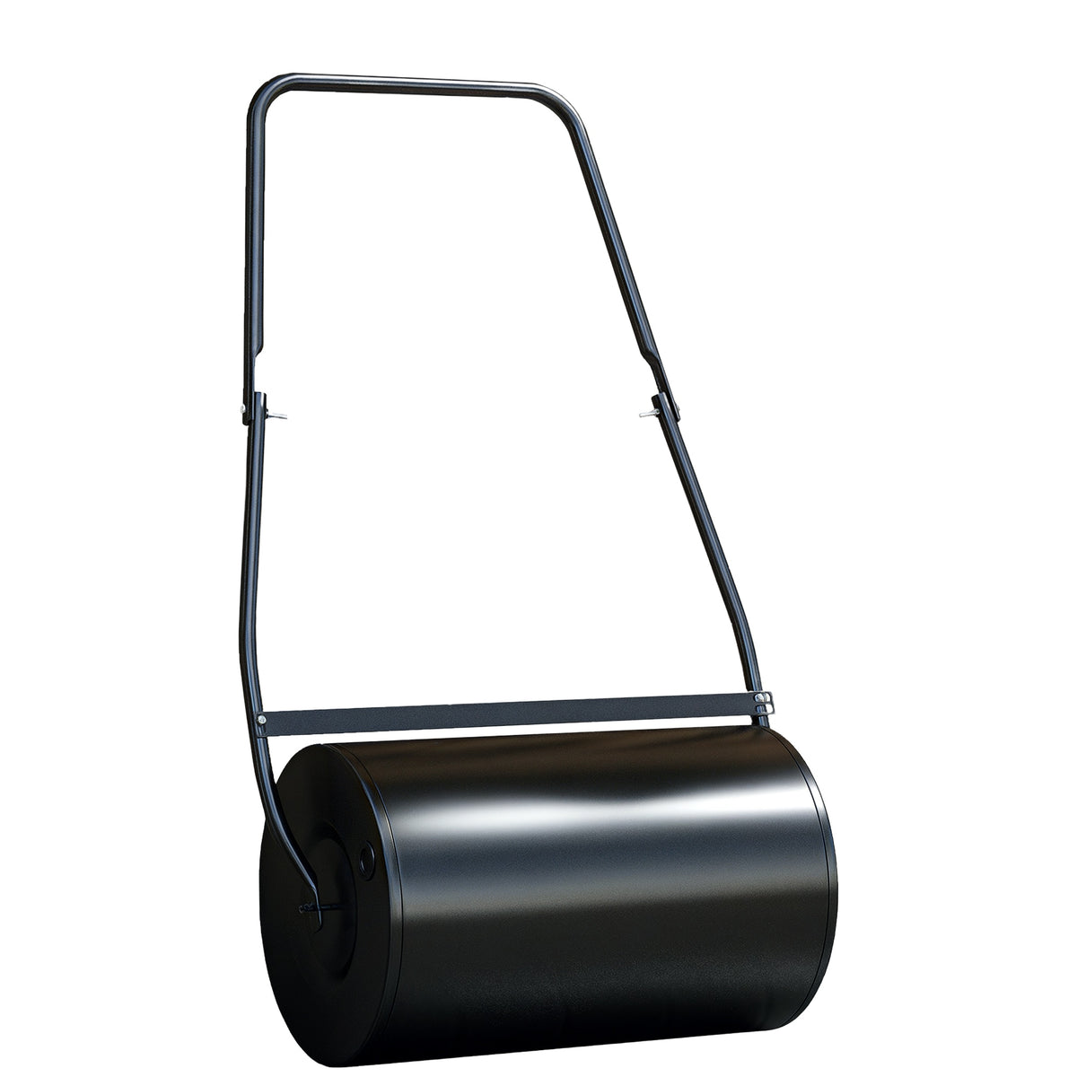 DURHAND black metal lawn roller with a wide drum and push handle