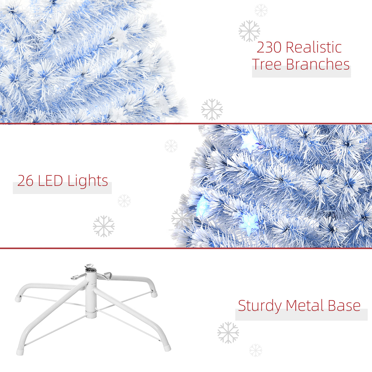 HOMCOM 6FT Artificial Fibre Optic Christmas Tree Seasonal Decoration w/ LED Lights Pre-Lit Easy Store White Blue