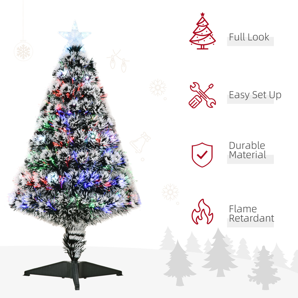 HOMCOM snow-flocked artificial Christmas tree with star topper, lights, and stand