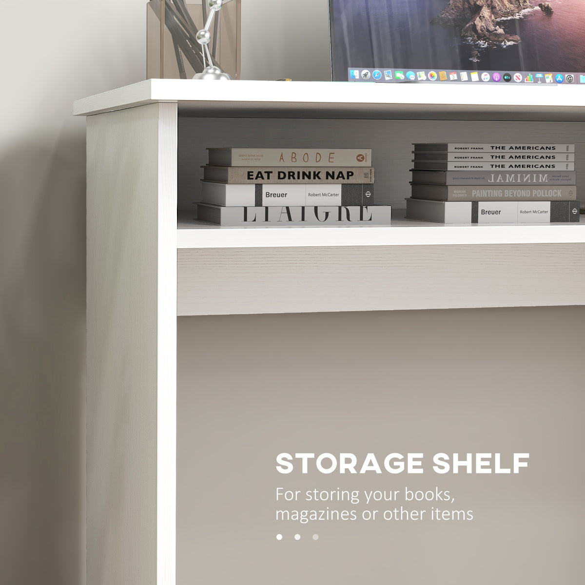 HOMCOM desk shelf with books arranged beneath the tabletop