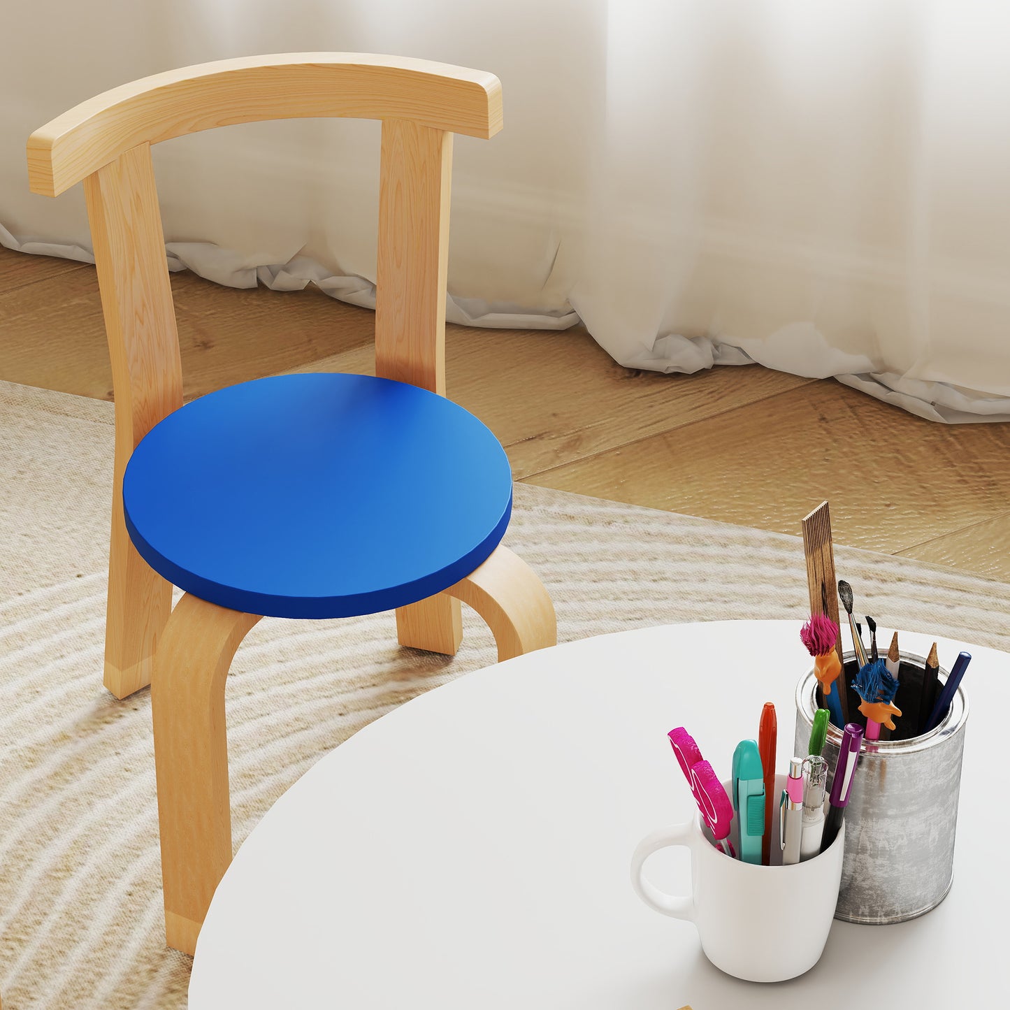 AIYAPLAY 5 Piece Kids Table and Chairs Set, Wooden Toddler Table and Chairs Set for Nursery, Playroom, Classroom, for 3-8 Years