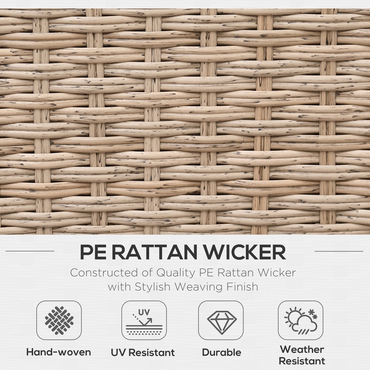 Woven rattan furniture set material close-up with hand-woven, UV-resistant, durable finish