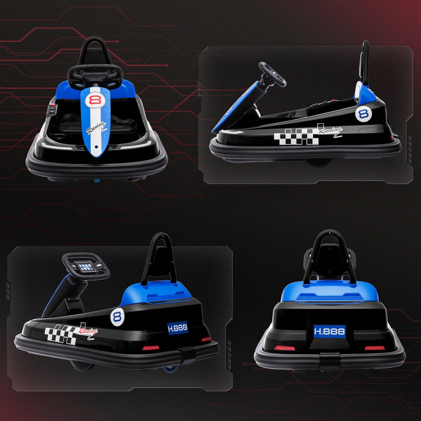 HOMCOM 6V Electric Kids Bumper Car, 6V Spin Waltz Car, with Music, Horn, Lights - Black