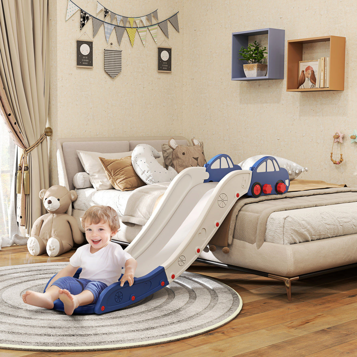 AIYAPLAY Kids Slide for Bed, Sofa, with Extended Length, Easy to assemble and Store, Blue