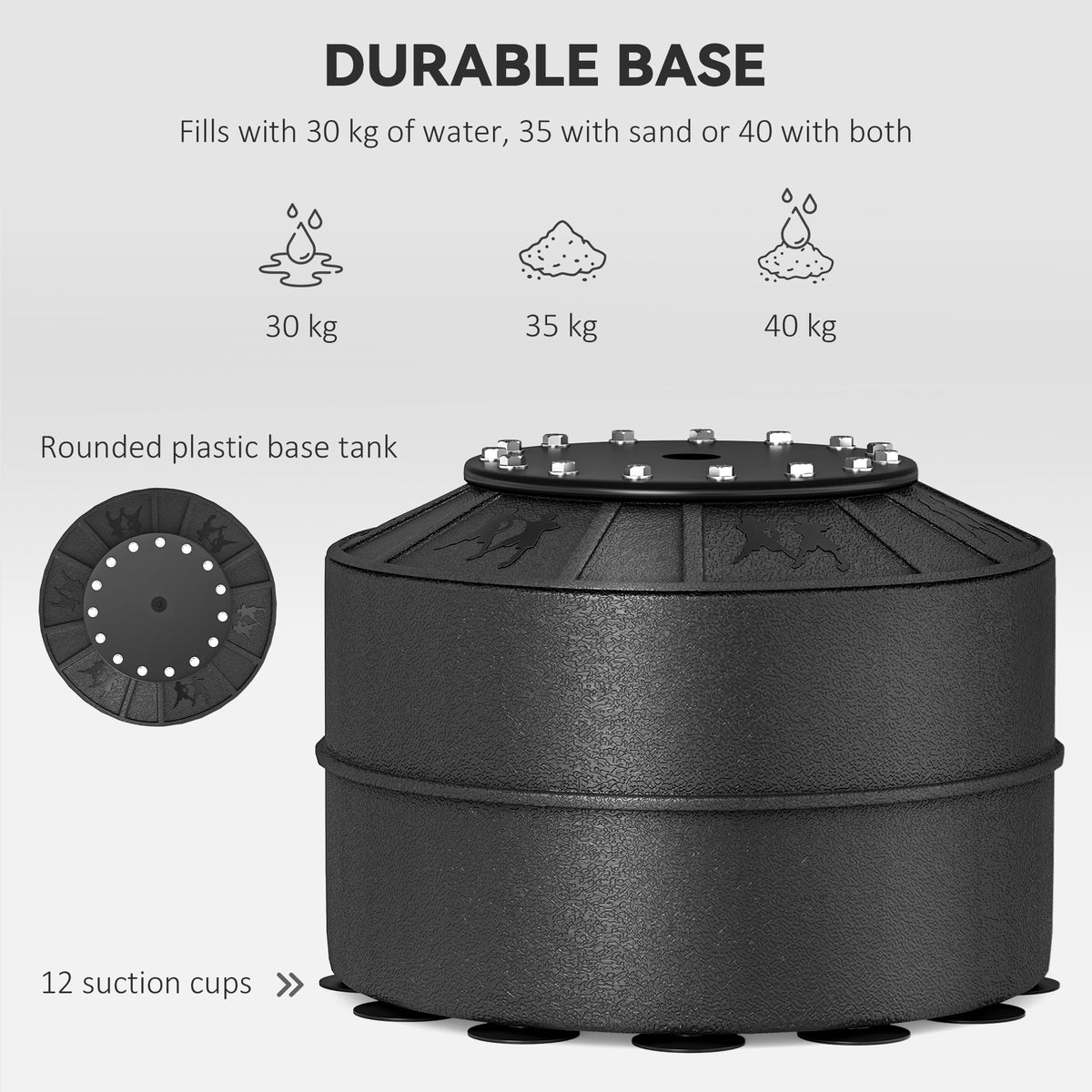 HOMCOM boxing stand's fillable black base with 12 suction cups