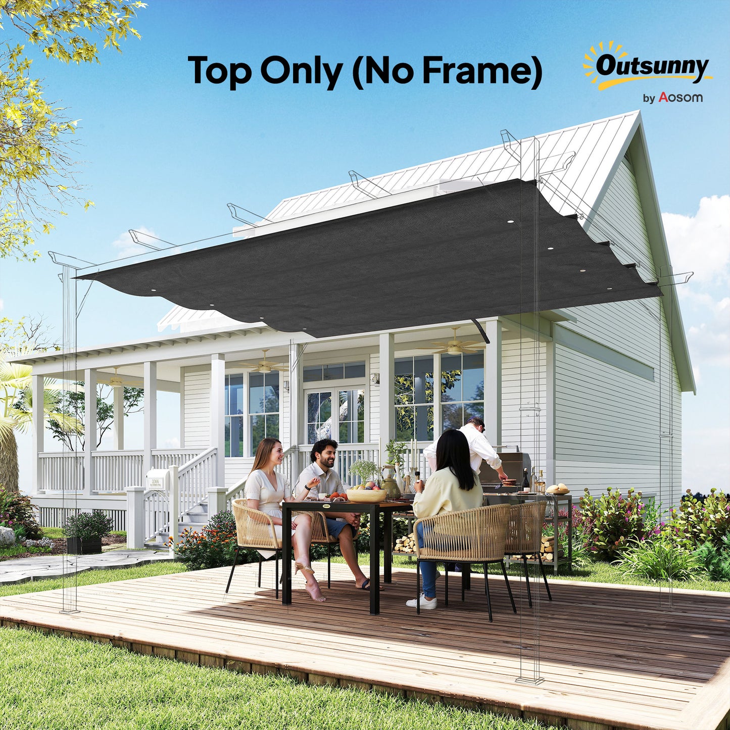 Outsunny Pergola Cover Roof, 2.86 x 2.45 m Retractable Sun Shade Top for 3 x 2m Pergola Frame, UV30+ Protected, Dark Grey