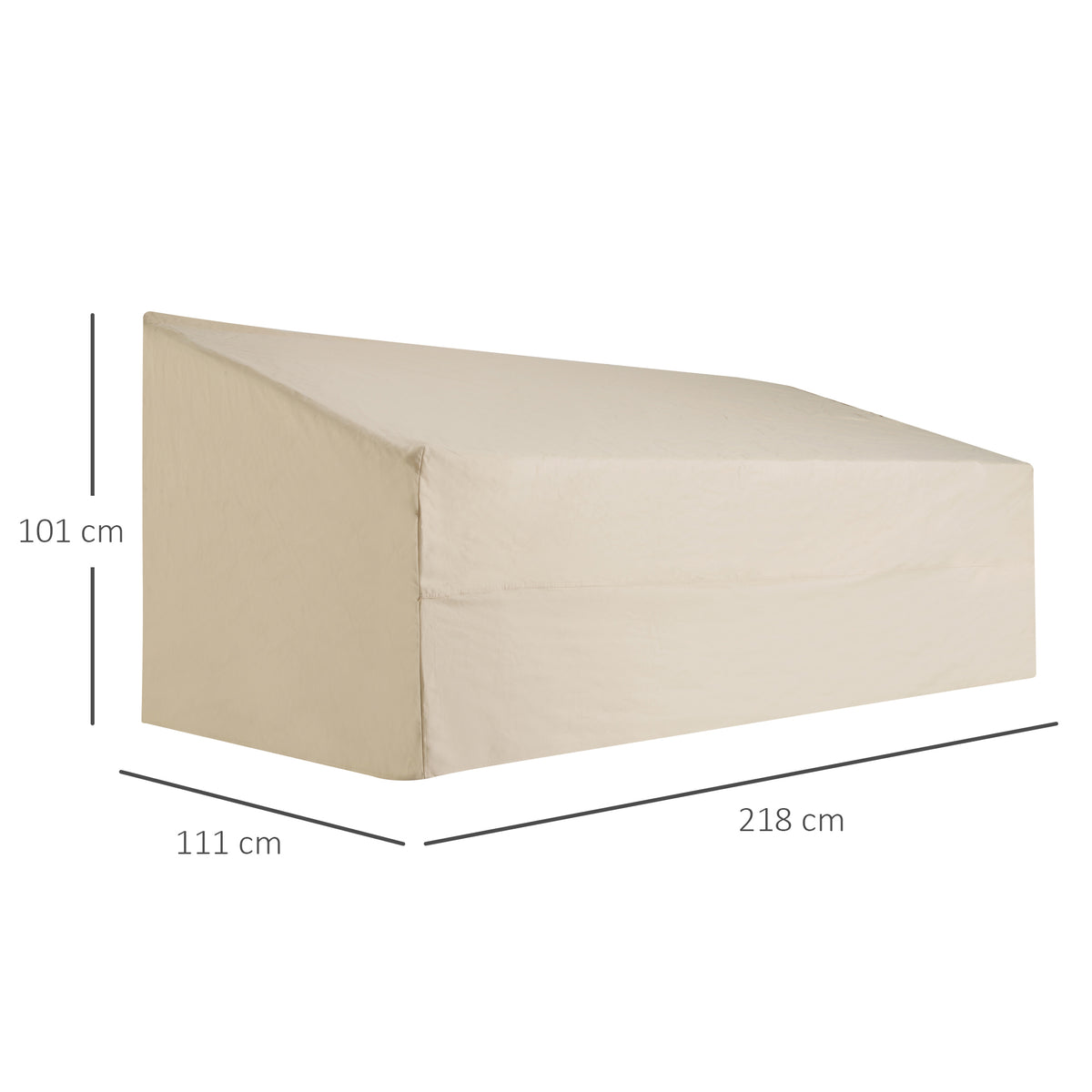 Beige three-seat outdoor sofa cover with dimensions of 218 x 111 x 101 cm