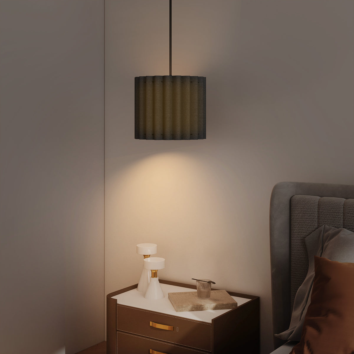 HOMCOM Linen Pendant Light, Bedside Ceiling Lamps with E27 Bulb, Modern Hanging Lights for Living Room, Bedroom, Kitchen, Hallway, Black