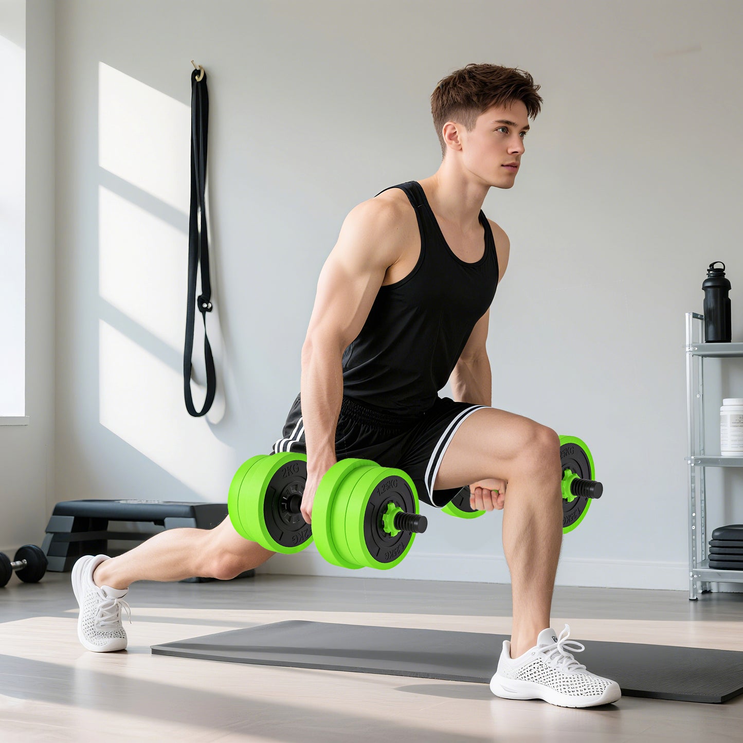 SPORTNOW 20kg 6-In-One Adjustable Weight Dumbbells Set, Barbell, Kettlebell, Push Up Stand - Green