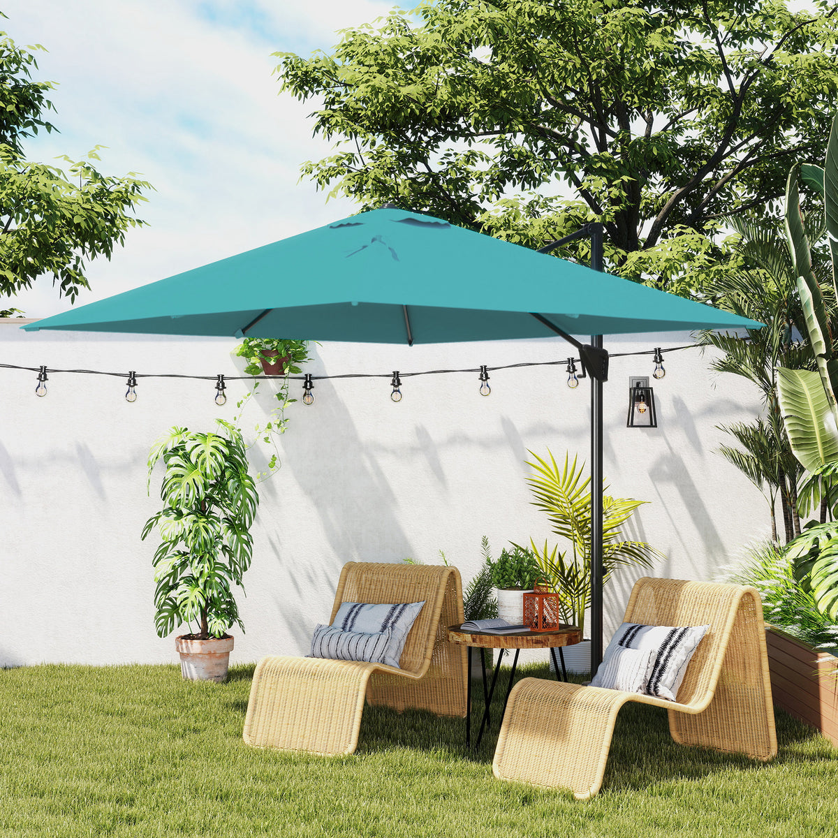 Outsunny Patio Offset Parasol Umbrella - Blue